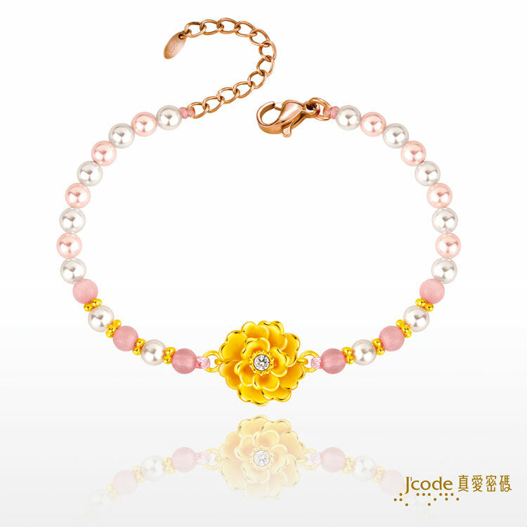 閃鑽牡丹 - 寶石珍珠金手鍊