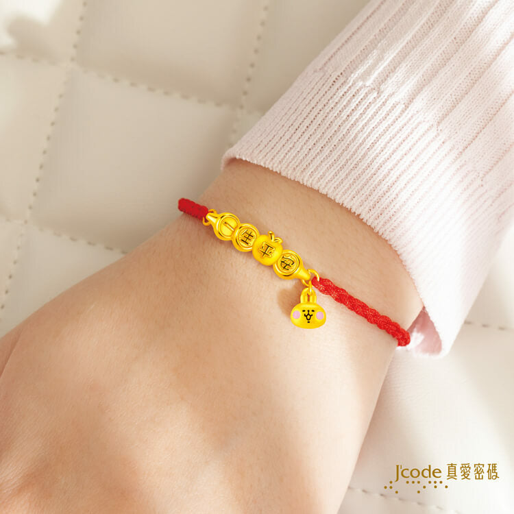 卡娜赫拉的小動物 一生平安 ( 蘋果 ) 粉紅兔兔 - 編織金手鍊