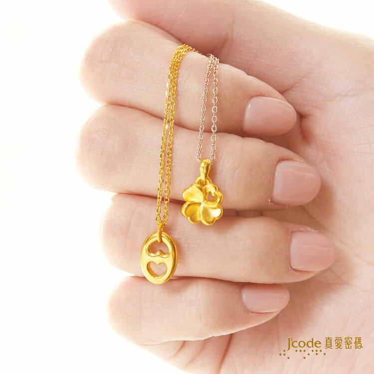 幸運圍繞・小 - 黃金墜子 + 玫瑰金色鋼項鍊